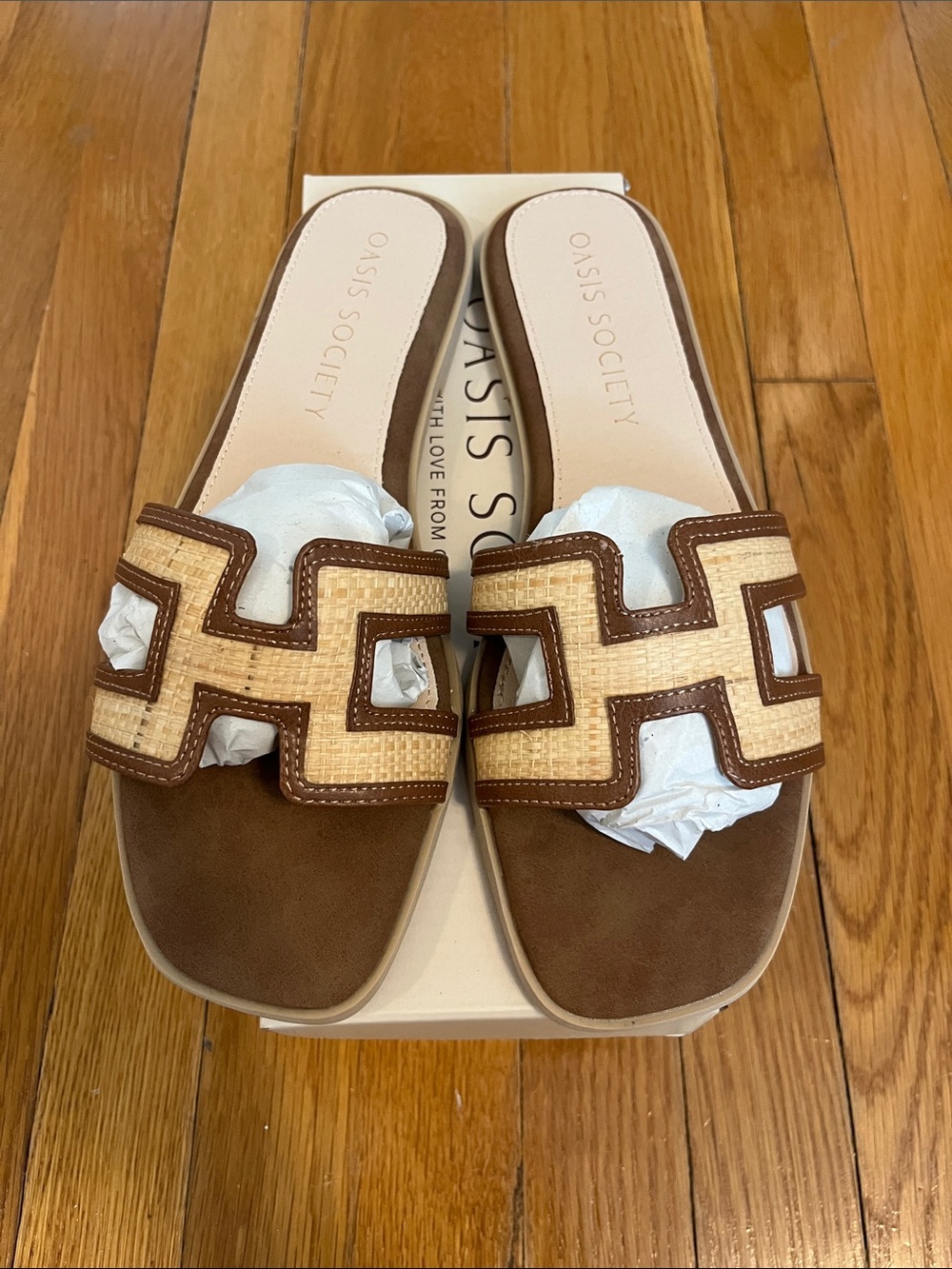 Oasis Society Ena Raffia with Brown Trim Sandals